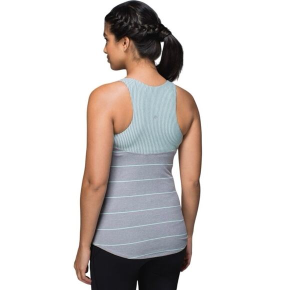 Lululemon Women‎ 4 Run First Base Tank Cliff Hanger Stripe Grey Mint Green Blue - Picture 2 of 13